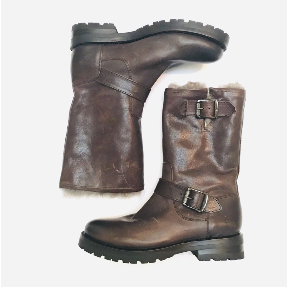 EUC  Frye Natalie RARE Mid Engineer FUR moto